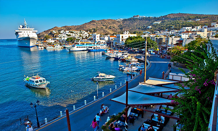 the harbor of Skala in Patmos Greece