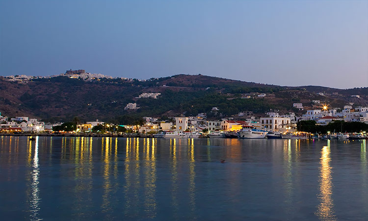 the harbor of Skala in Patmos Greece